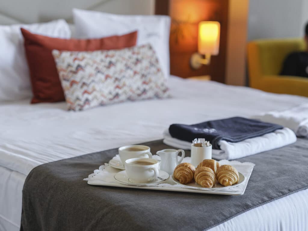 Room service with coffee and croissants
